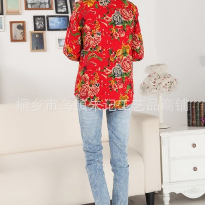 中式復(fù)古棉衣民族風襯衫式東北大花布春秋夾衣薄棉內(nèi)襯棉襖