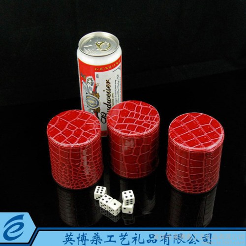 英博桑定做歐標環保包皮骰盅 紅色**紋皮骰盅 可印logo
