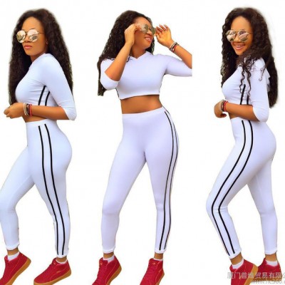 K8135 速賣通亞馬遜 歐美性感拉條休閑兩件套 夜店服 運(yùn)動(dòng)服