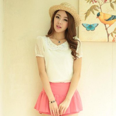 新頗裝韓版娃娃領雪紡衫 品牌女士時尚雪紡衫 夏百搭 女