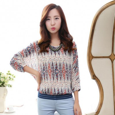 2015春夏新款時尚印花女式長袖雪紡衫 韓版氣質女式修身雪紡