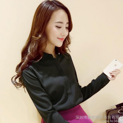 春裝2016女裝春季新款韓版白領長袖雪紡衫上衣雪紡上衣打底襯