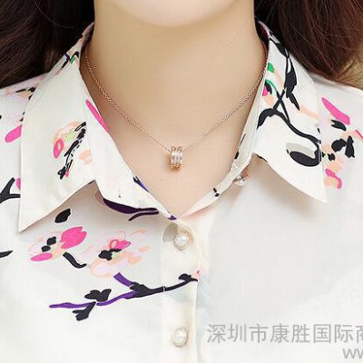 貨源春秋季長袖雪紡襯衣女裝碎花大碼襯衫時尚修身上衣女