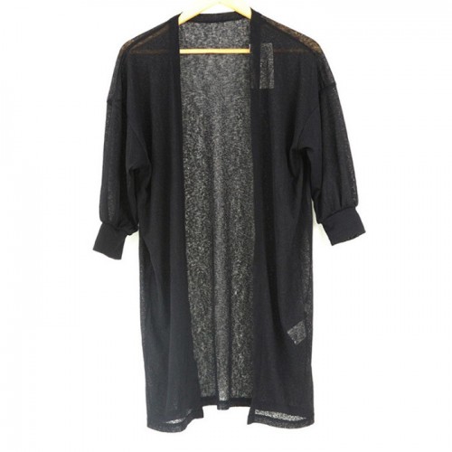 秋季新款女裝五分袖無扣薄款開衫中長款雪紡衫防曬衣新奇服裝