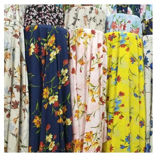 **現貨高彈四面彈不透印花雪紡，夏季清涼花裙子連衣裙襯衫布料