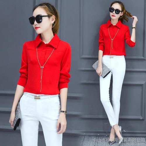 時尚套裝女2016秋季新款名媛氣質雪紡衫長袖長褲兩件套休閑套裝女