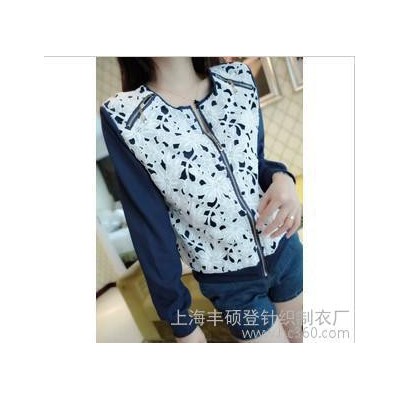 2013秋季新品復古拉鏈裝飾帥氣鉤花雪紡棒球小外套