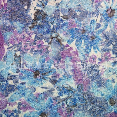 蝴蝶花朵印花面料 時尚女裝提花印花面料 梭織提花面料