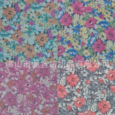 大花小菊印花圖案 時尚時裝服裝提花印花布 直彈提花面料印花面