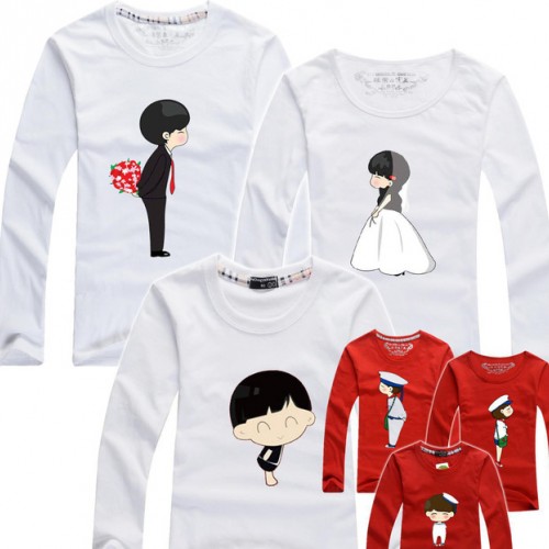 新品圓領童裝親子裝純棉燙畫長袖T恤代理加盟海軍  結婚