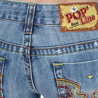 歐美春秋冬季牛仔長褲時尚淺藍(lán)色做舊牛仔褲子刺繡花喇叭長褲女裝