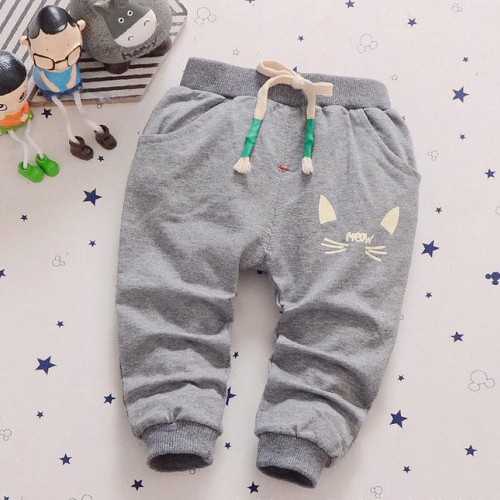 童褲 2017春季新款童裝 兒童印花貓咪全棉針織童褲 小童長褲