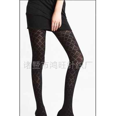 供應真美芭014天鵝絨格子提花連褲襪（春款）