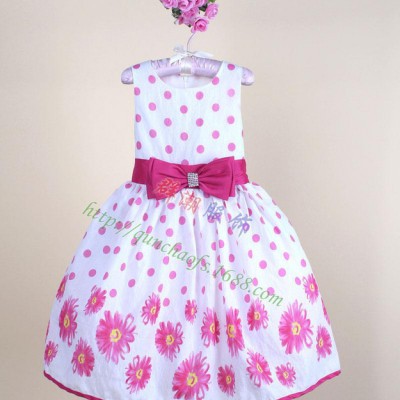 新款外貿(mào)公主裙 純棉 出口歐美 童裝 藍(lán)色圓點(diǎn)花裙H6009