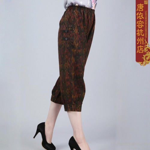 莨綢中老年服裝女士七分褲子中年女褲 真絲香云紗時尚媽媽裝夏裝
