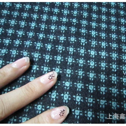 半精紡提花藍黑格面料現貨 秋冬季流行服裝面料