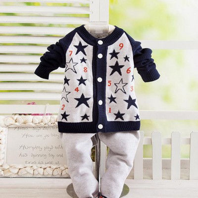 嬰佳宜春秋新款童裝寶寶毛衣套裝 星星 嬰幼兒開衫 童針織衫