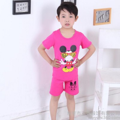 供應韓版夏季新款男女童米奇卡通大小童套裝兩件套短袖褲童裝廠家批發