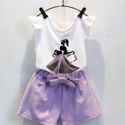 兒童童裝2015韓版女童夏季新款跳舞的女孩短袖T恤短褲套裝混