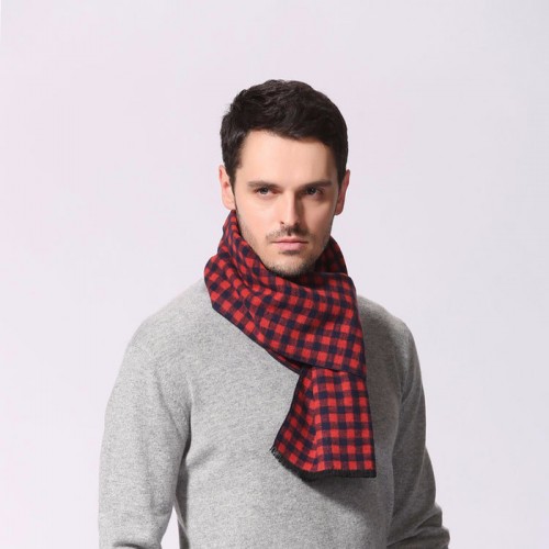 全真絲小格子提花男女通用冬季保暖加厚圍巾