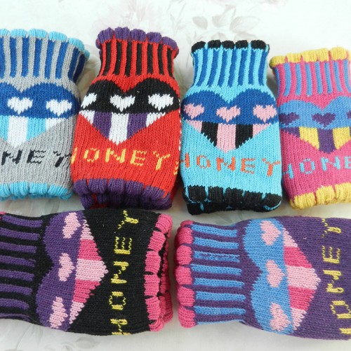 外貿半指電腦提花**愛心手套無指雙層棉手套