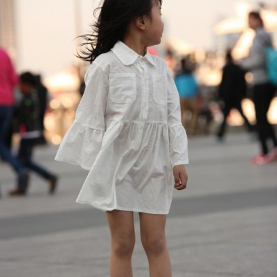 童裝 秋季新款女童襯衫 韓版純色女童襯衫 長袖長短款女童襯衫