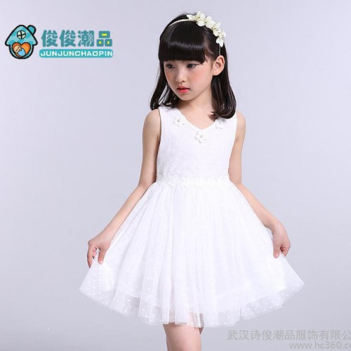 2016新款公主網(wǎng)紗小禮服蕾絲無袖女童裝公主連衣裙兒童裙86