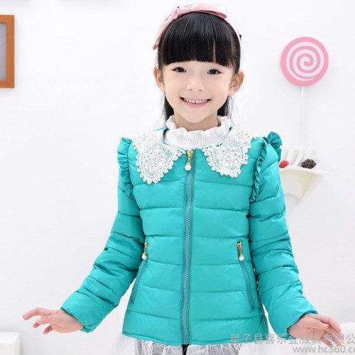 2014秋冬童裝羽絨服一件代發 批發中大女童珍珠領保暖外套潮