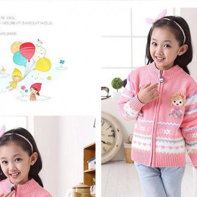 2015新款嬰佳宜童裝秋冬裝女童毛衣針織拉鏈衫中大童兒童長袖