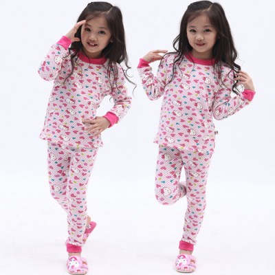 2013女童裝秋冬款韓版kitty貓粉色加絨厚家居服秋衣秋褲雙十一