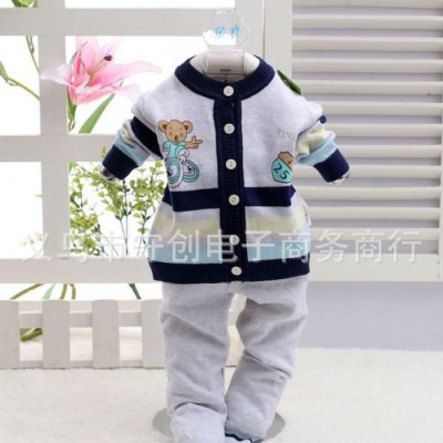 嬰佳宜春秋新款兒童毛衣套裝卡通小熊開衫套裝品牌童裝誠招代理