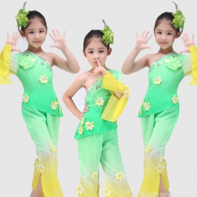 兒童裝秧歌服裝民族舞蹈演出服扇子舞古典舞蹈女表演服茉莉花腰鼓