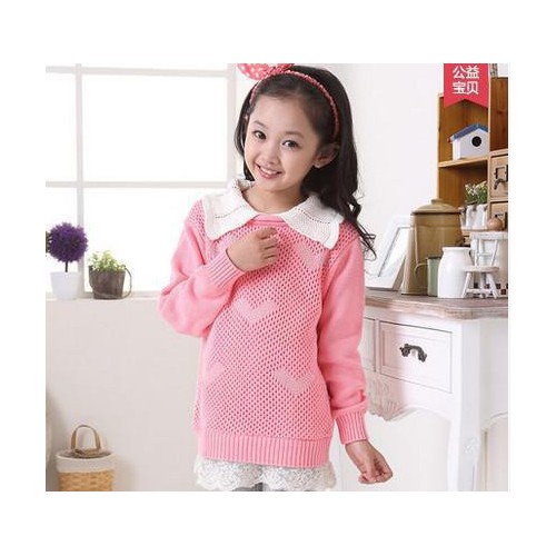 嬰佳宜女童針織衫韓版針織衫毛衣可愛蕾絲翻領上衣童裝外套313