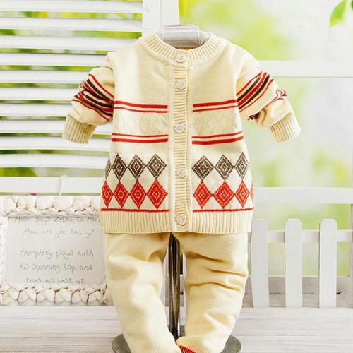 嬰佳宜新款方塊圖案針織套裝 嬰幼兒毛衣針織衫春秋款童裝