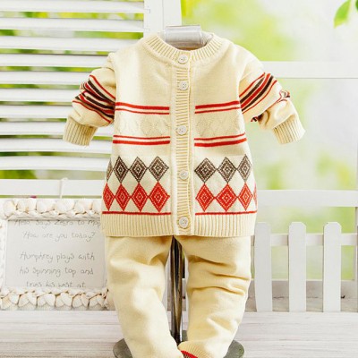 嬰佳宜新款方塊圖案針織套裝 嬰幼兒毛衣針織衫春秋款童裝