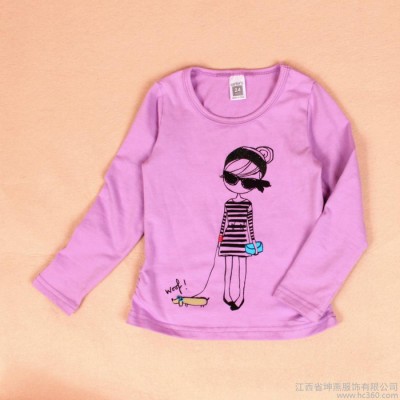 2014年Carter‘s品牌童裝外貿(mào)原單1-7歲中小童童裝春童打底衫，女童純棉彈力可愛(ài)娃娃圖案紫色長(zhǎng)袖T恤衫秋季上衣兒