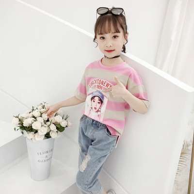 童裝2019新款夏裝女童套裝兒童時髦兩件套牛仔短褲T恤洋氣韓版潮