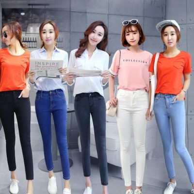 2016新品牛仔褲小腳褲牛仔九分褲**牛仔褲女裝一件代發(fā)