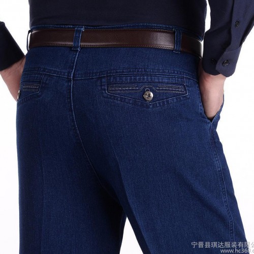 冬季新款男士牛仔褲 男秋冬款彈力中老年高腰寬松牛仔褲工裝