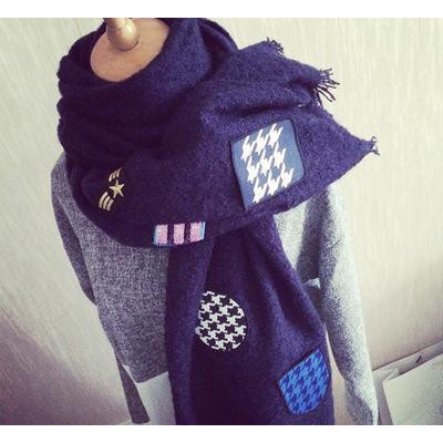 2014新款情侶款冬季徽章流蘇加厚保暖圍巾秋冬超長兩用披肩