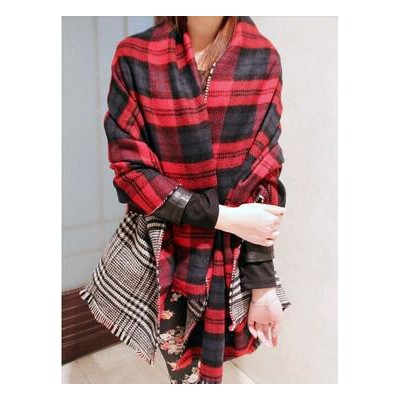 超長格子拼色雙面千鳥格披肩保暖空調(diào)房披肩英倫學(xué)院風(fēng)圍巾