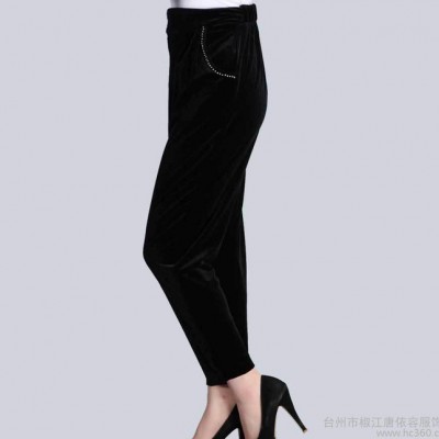 春秋款中老年女裝 媽媽褲子 真絲絨褲子 修身長褲大碼特價