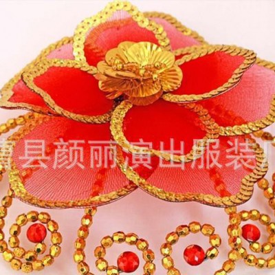 民族秧歌舞蹈頭飾開場現(xiàn)代舞臺演出服裝頭花廣場亮片表演飾品