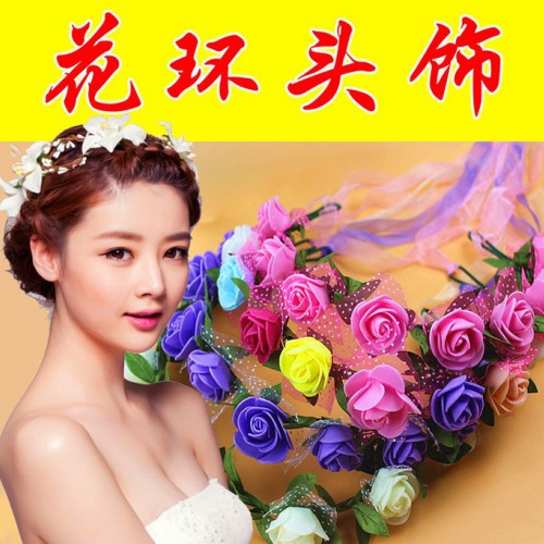 花環頭飾 泡沫花環 頭戴花環 旅游工藝品 仿真花環 批發