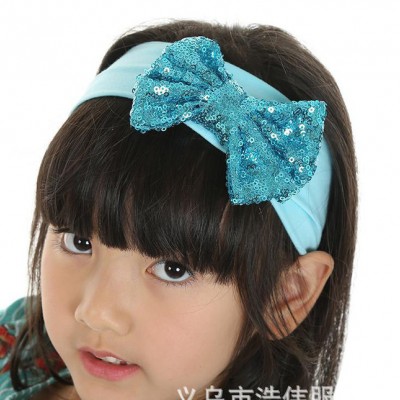2015 款貨源歐美兒童頭飾發帶棉布兒童亮片蝴蝶結發帶發箍
