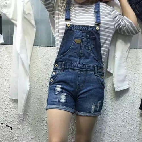 2016女裝夏裝新款韓版磨破牛仔背帶褲吊帶A字小背心連衣褲6