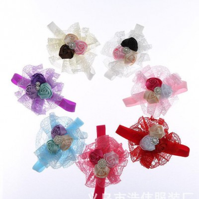 2015新款歐美兒童發帶 玫瑰花苞蕾絲寶寶頭飾 女童頭花頭戴