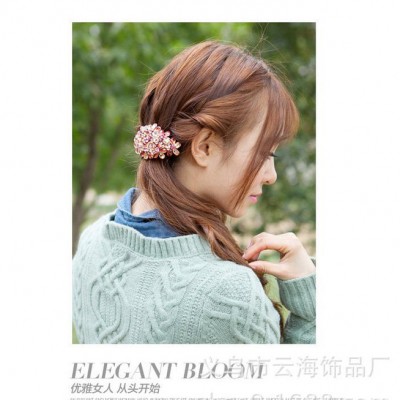 韓版百花齊放水晶水鉆中號發(fā)夾頂夾頭飾品 韓國彈簧夾盤發(fā)卡