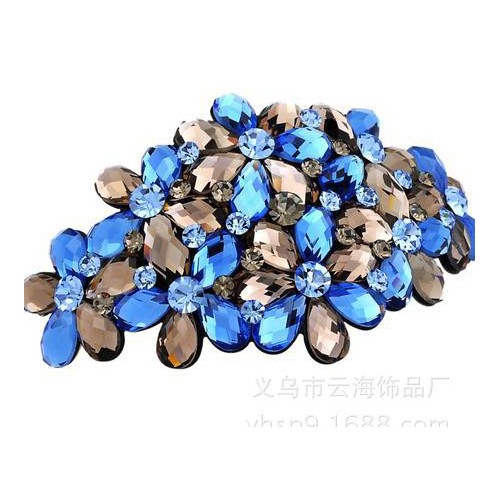 韓版百花齊放水晶水鉆大號發夾頂夾頭飾品 韓國彈簧夾盤發卡