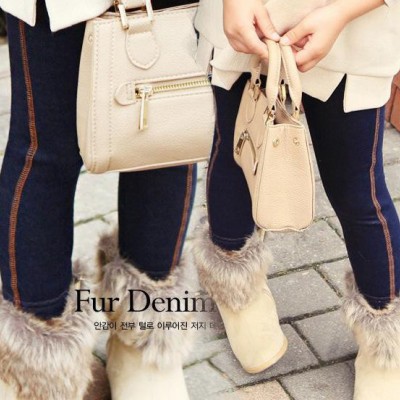 韓版女童時尚百搭豎條紋加絨加厚牛仔褲兒童打底褲XM1312加